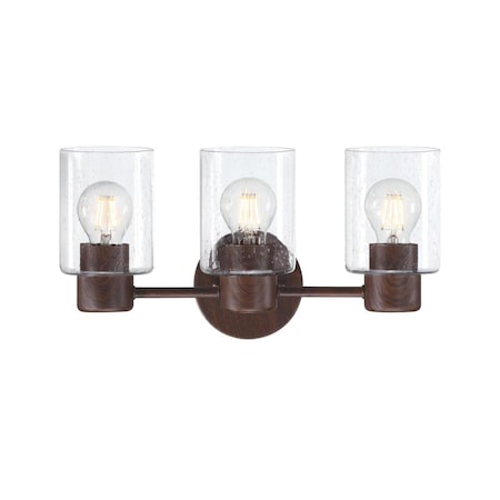 Westinghouse Fixture Wall 60W 3-Light Sylvestre Walnut CylIndoorical Clear Seeded Glass 6126500